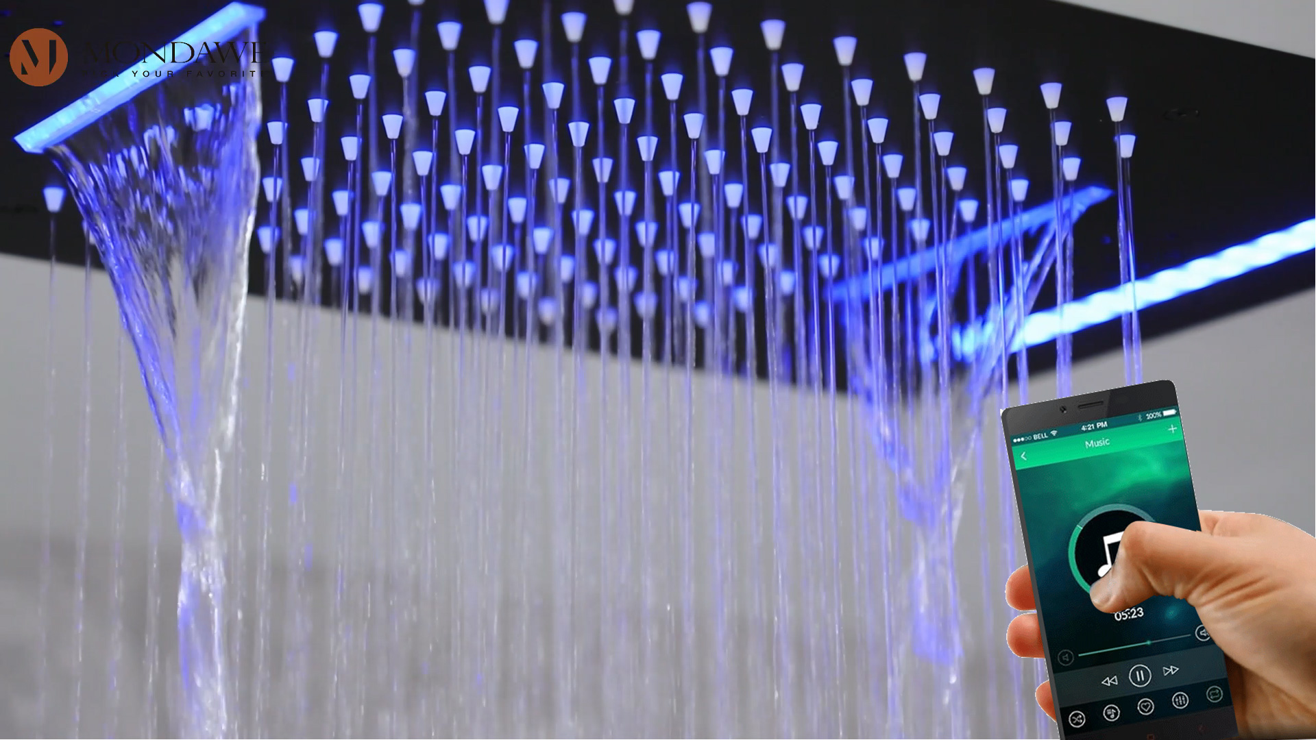 MONDAWE 23-Inch 64-Color LED Music Thermostatic Shower Jet System